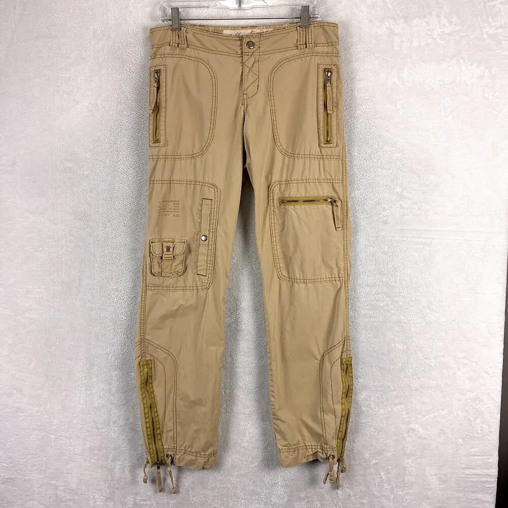 VTG Abercrombie & Fitch Pants Womens 6 Brown Cargo Paratrooper Rave Skate Y2K